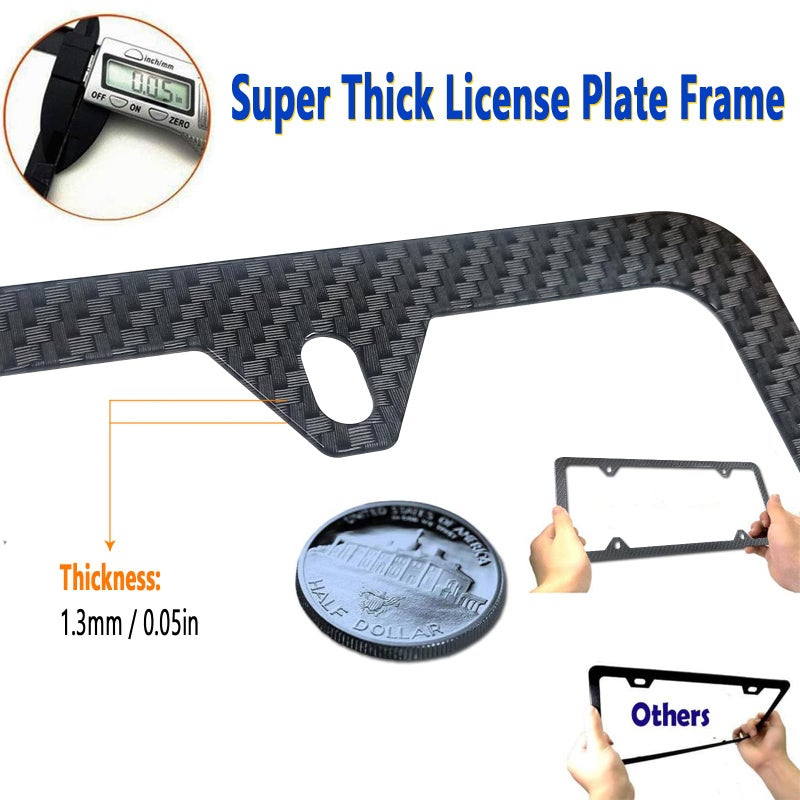 Aootf Carbon Fiber License Plate Frames -4 Holes Black Aluminum Car Tag Cover Holder Printing Carbon Fiber Pattern, Metal Slim Standard Frame with Screw Kits for USA Car - Image 5